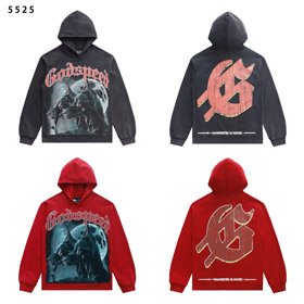 Godspeed Dog Head Print Washed Distressed Loose Hooded Sweatshirt-4573  