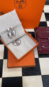 Hermès metal H letter white leather earrings-3714  